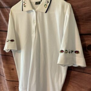 VINTAGE White York Harbor. GOLF  Polo Shirt with Embroidered Accents